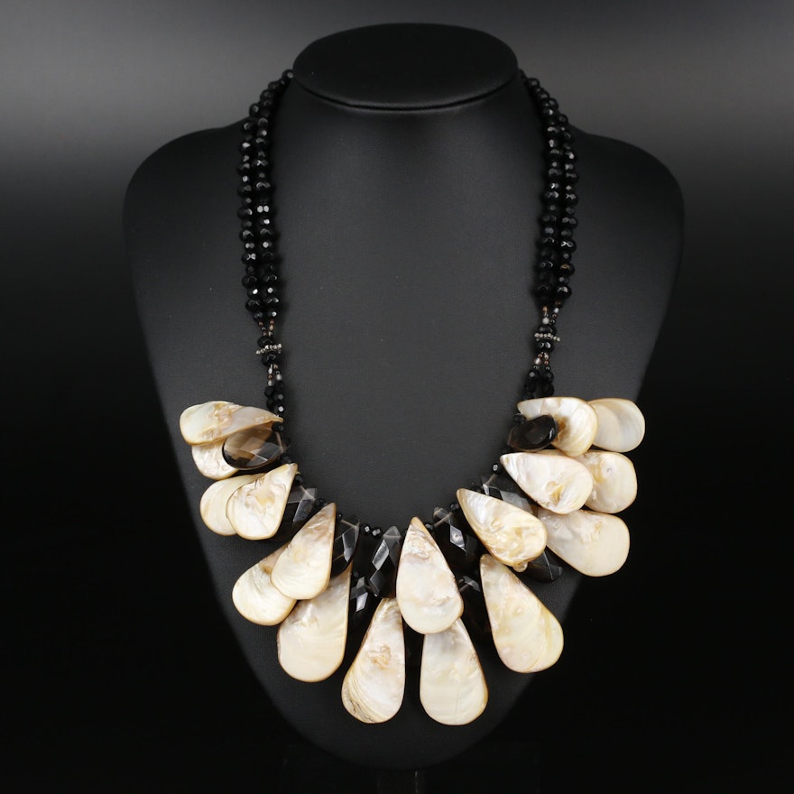 Beaded Necklace with Shell Accents and Sterling Closure