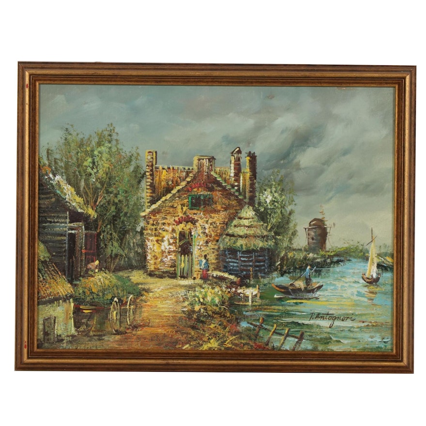 European Style Landscape Impasto Oil Painting, Mid-20th Century