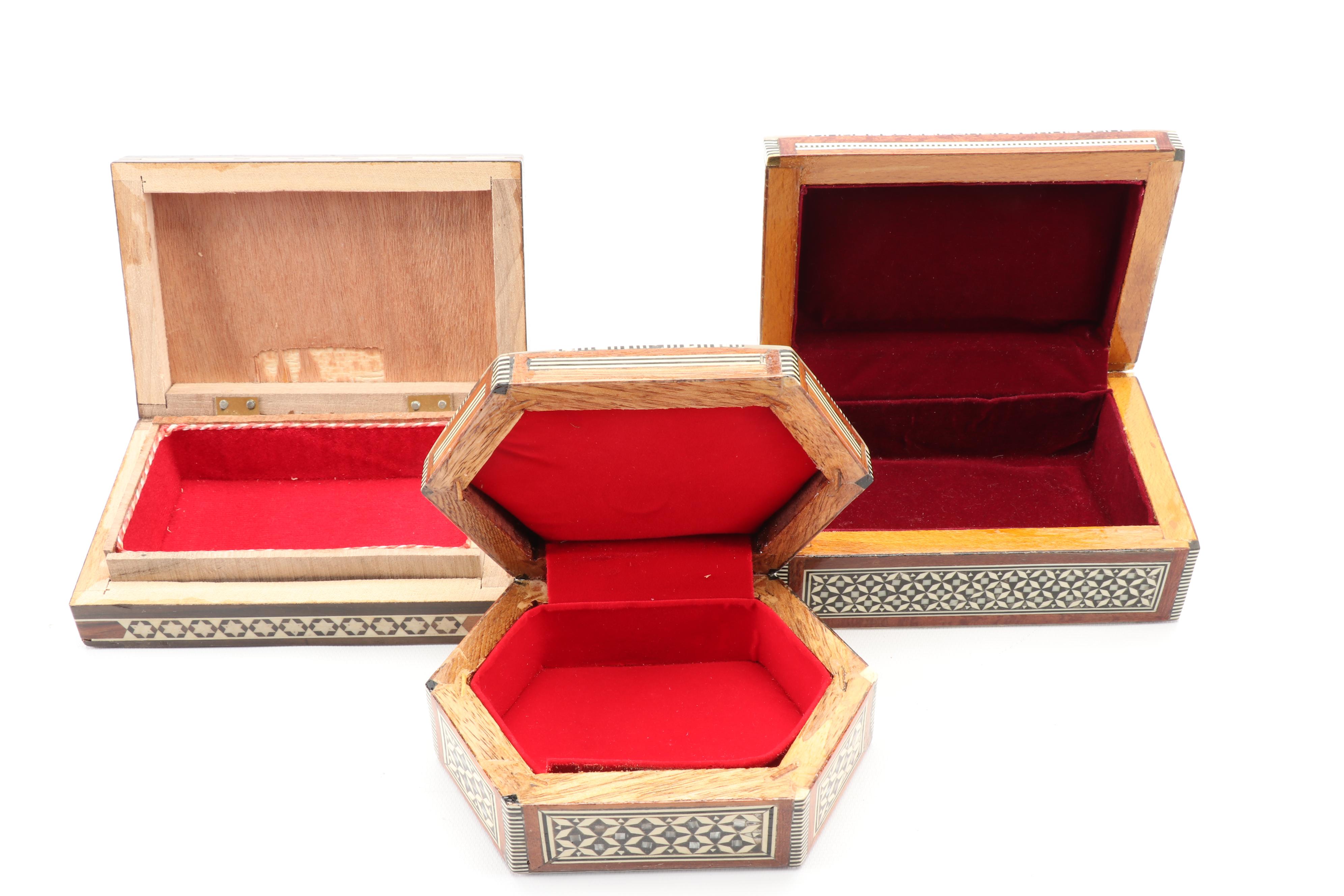 Abalone Inlaid Wooden Jewelry and Trinket Boxes