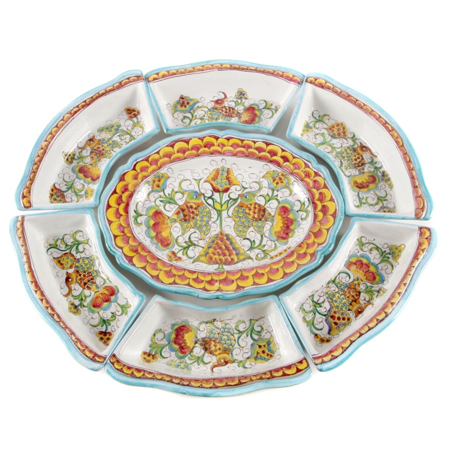 Orvieto Italy Hand-Painted Earthenware Appetizer Serving Set