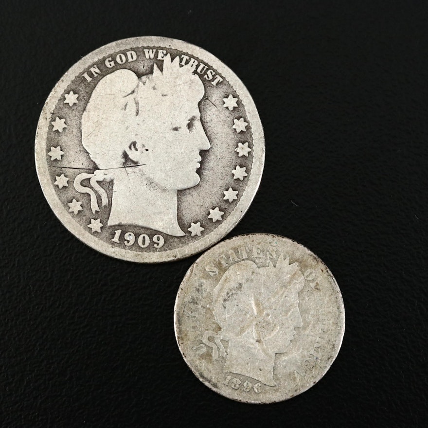Better Date 1896-S Barber Silver Dime and 1909-D Barber Silver Quarter