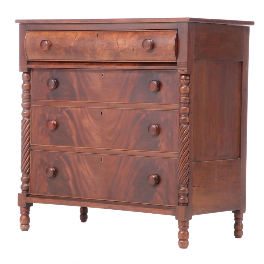 American Classical Figured Mahogany and Cherrywood Chest of Drawers