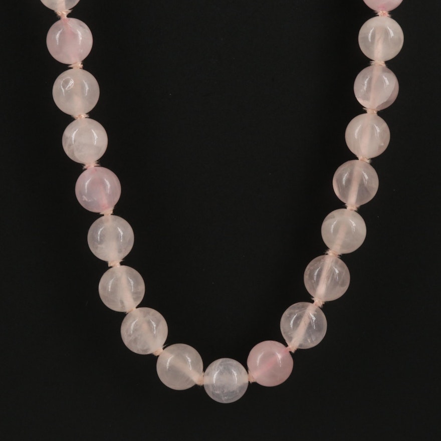 Knotted Rose Quartz Necklace with 14K Clasp