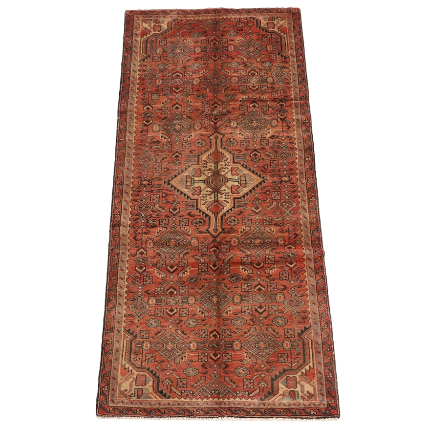 3'9 x 8'11 Hand-Knotted Persian Hamadan Wool Long Rug