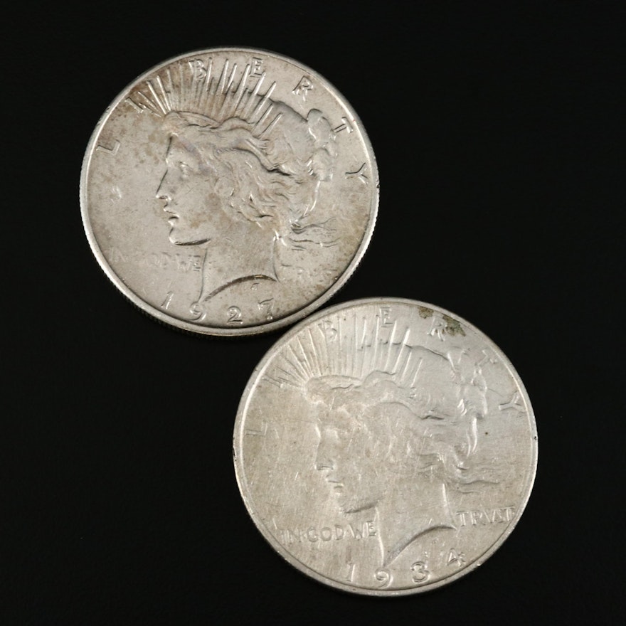 1927-S and 1934-D Peace Silver Dollars