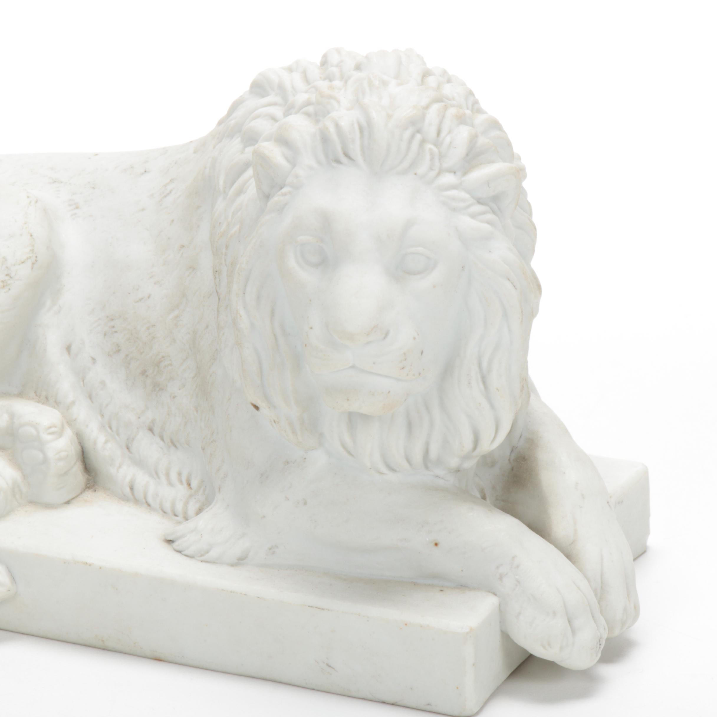 Royal Copenhagen Eneret Parian Resting Lion Figurine, Antique