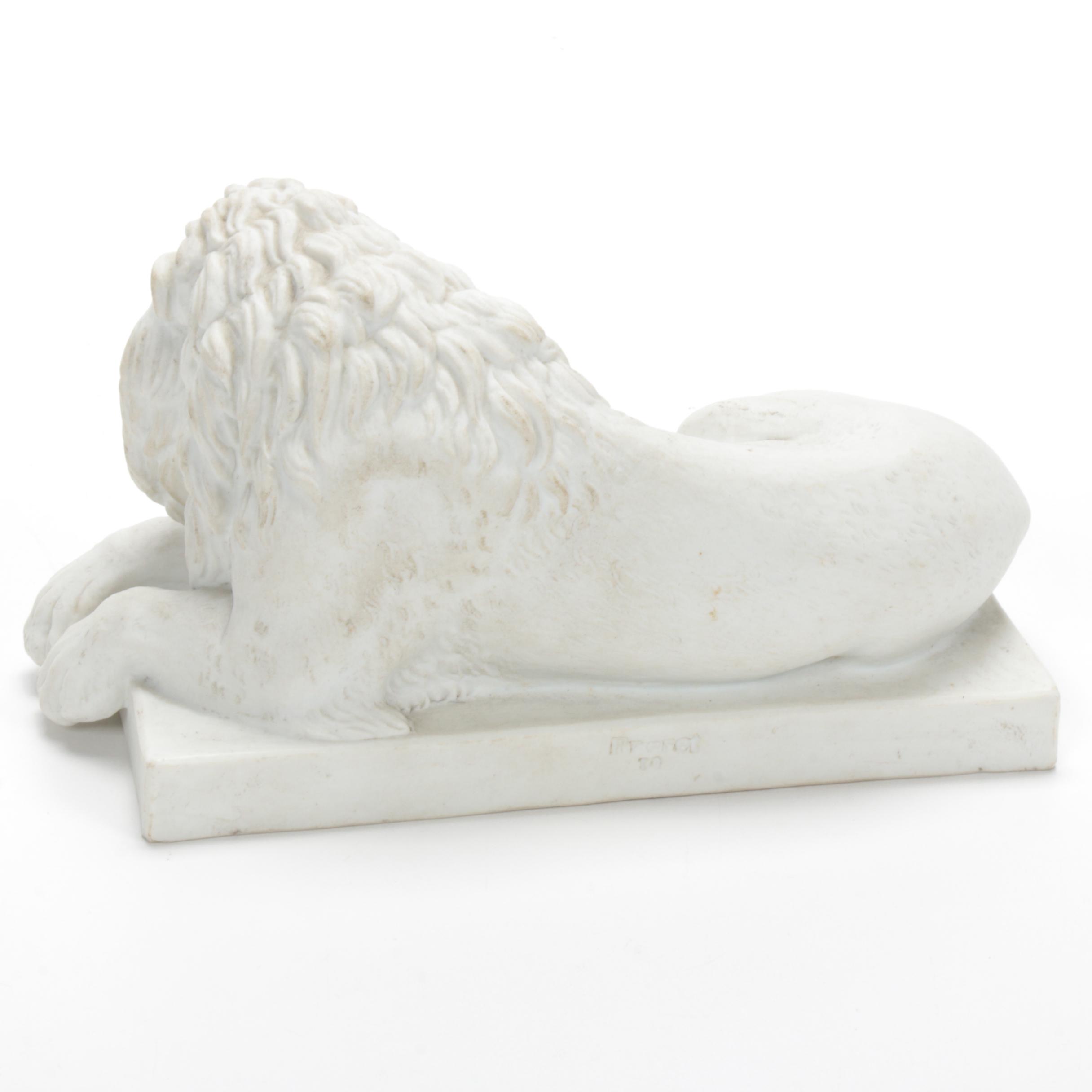 Royal Copenhagen Eneret Parian Resting Lion Figurine, Antique