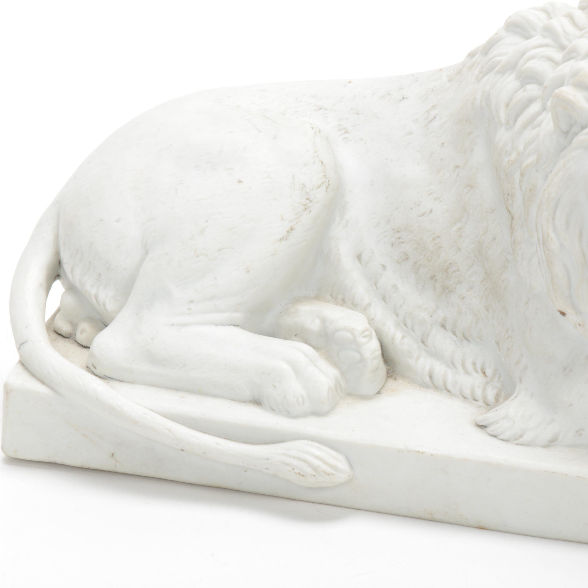 Royal Copenhagen Eneret Parian Resting Lion Figurine, Antique