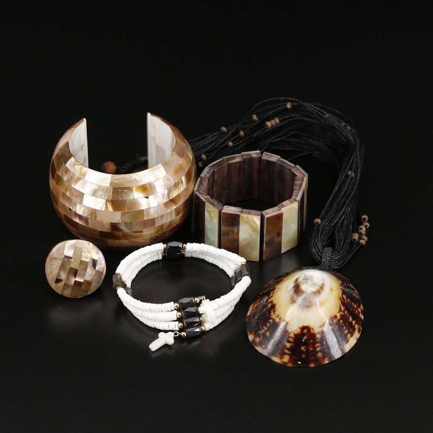 Assorted Jewelry with Shell, Wood and Mother of Pearl
