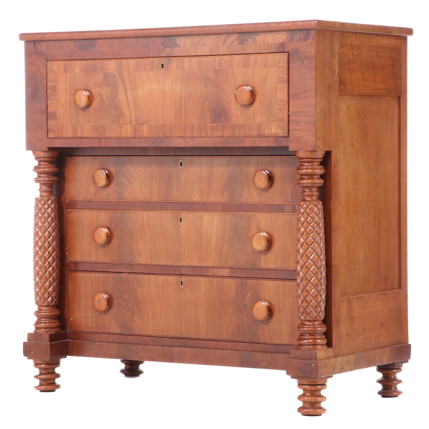 American Empire Figured Mahogany & Cherrywood Chest of Drawers, Mid-19th Century
