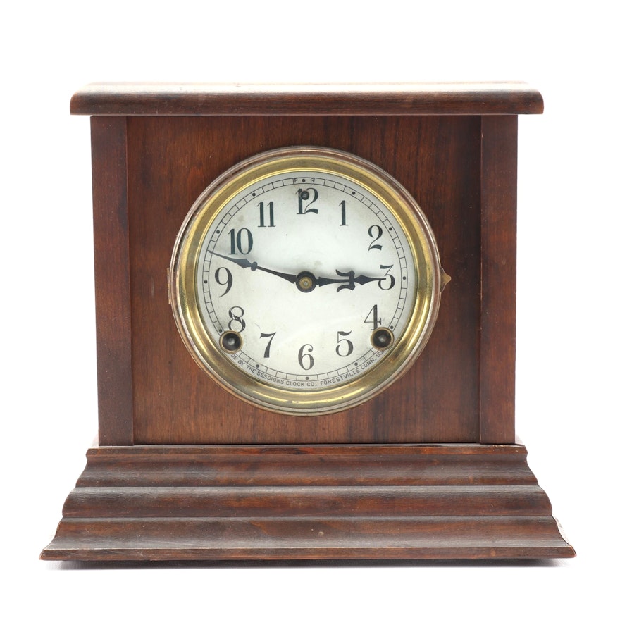 Sessions Clock Co. Mahogany Case and Brass Shelf Clock, Early 20th C.