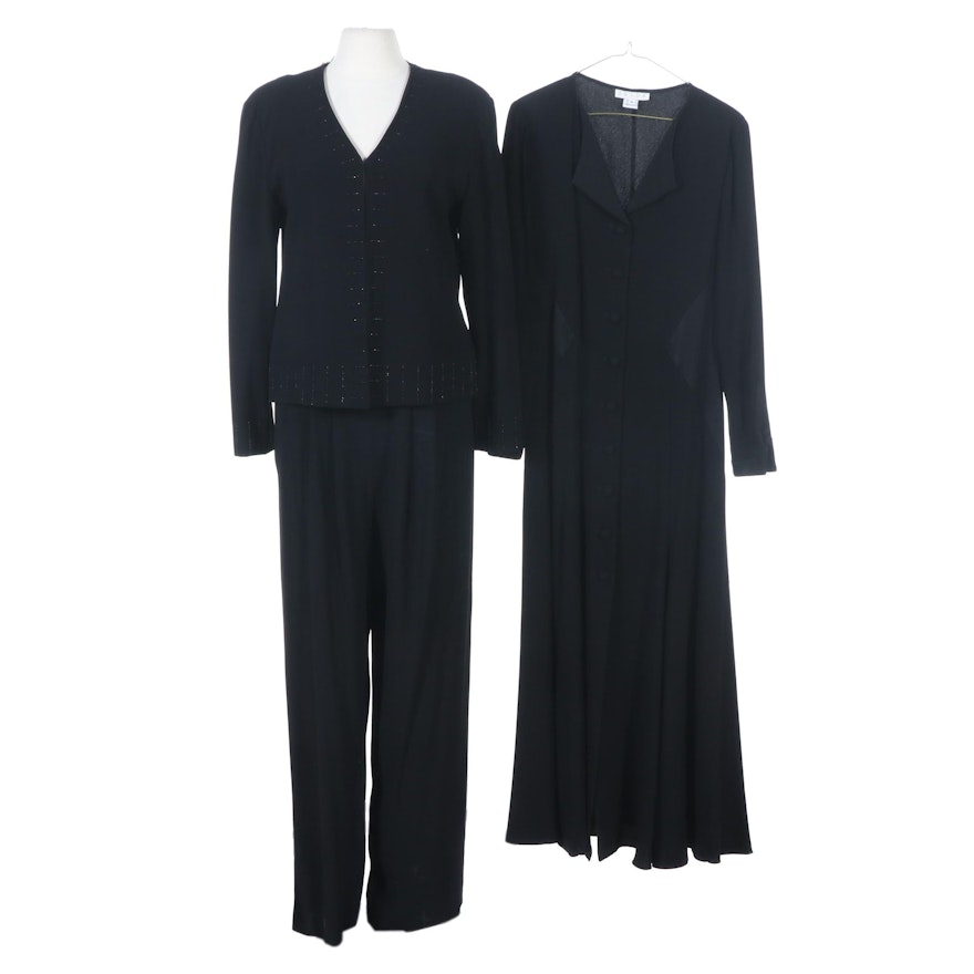 Zelda Black Woven Pantsuit and Long Sleeve Dress