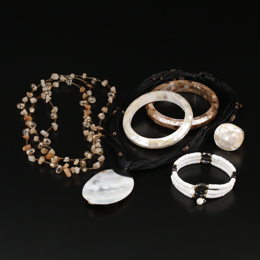 Jewelry Assortment Including Mother of Pearl and Quartz