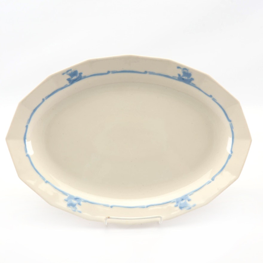 Rookwood Pottery "Blue Ships" on White Oval Serving Dish