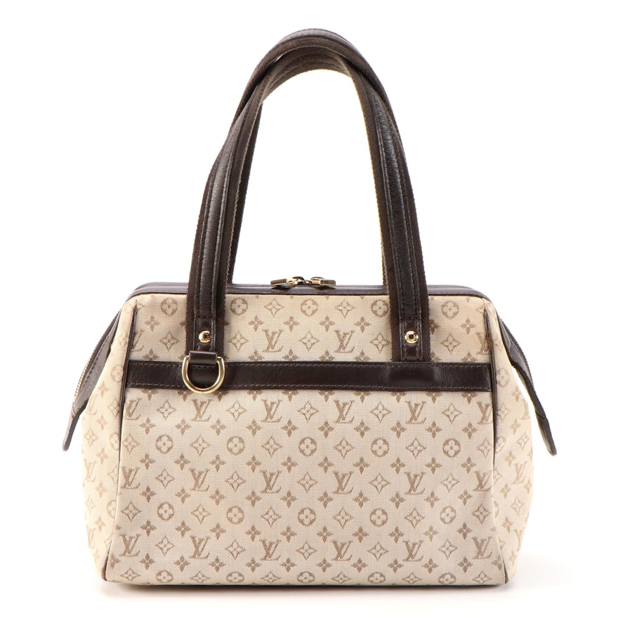 Louis Vuitton Josephine PM Bag in Mini Lin Beige Canvas and Dark Brown Leather