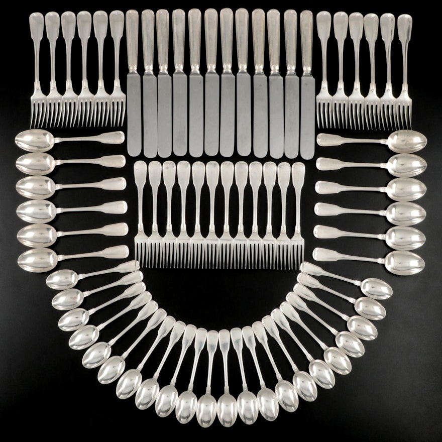 Italian Sterling Silver Fiddle Thread Flatware for Twelve, Late 20th Century