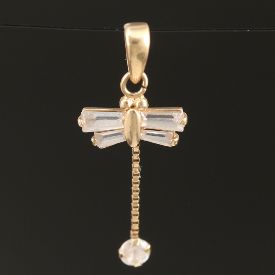 14K Gold Cubic Zirconia Dragonfly Pendant