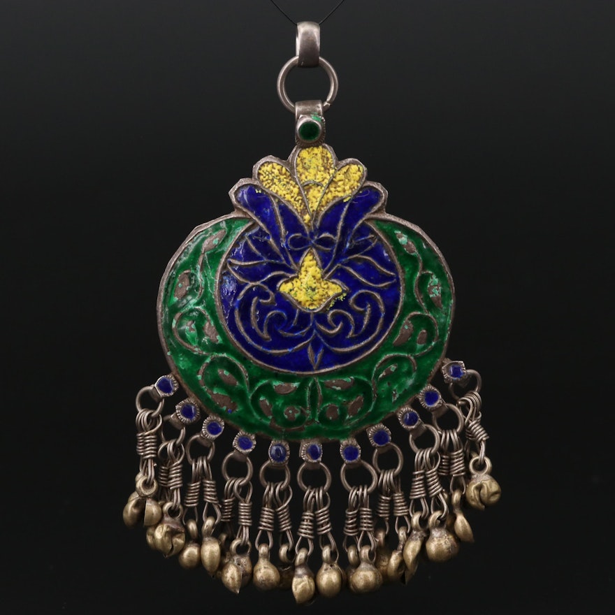 Vintage Asian 800 Silver Enameled Pendant