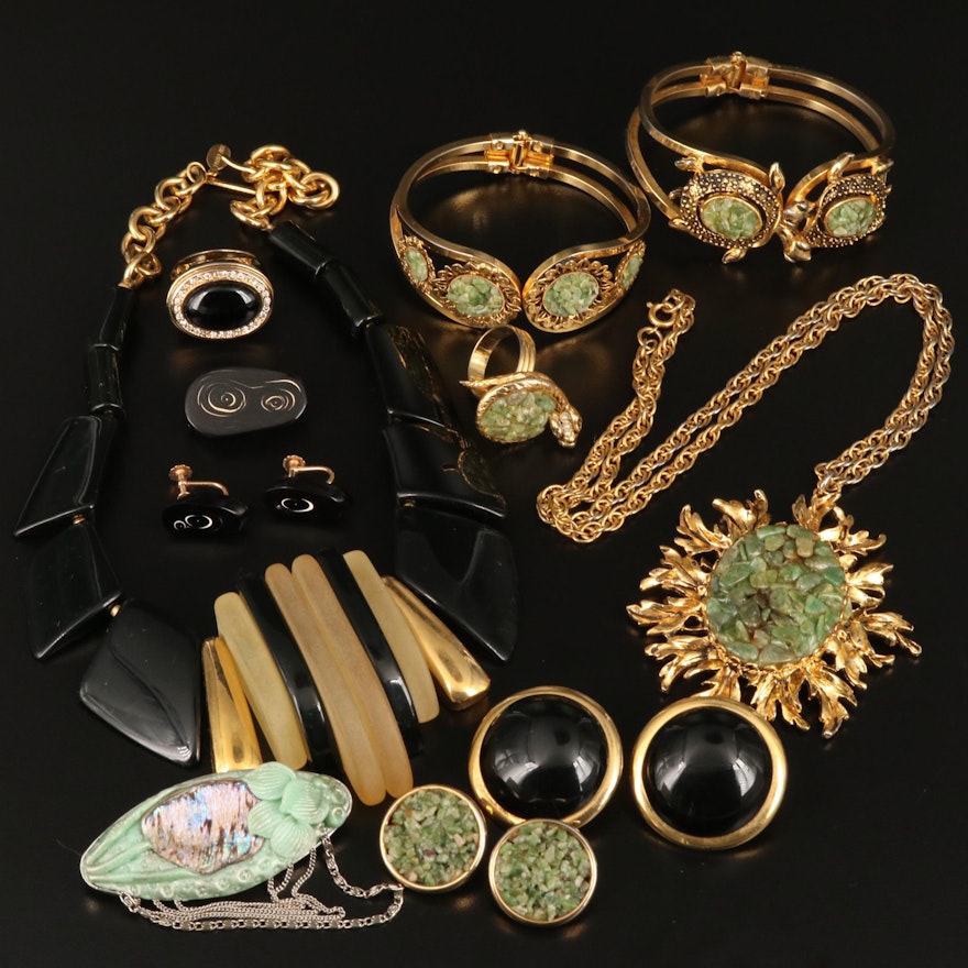 Assorted Jewelry Featuring Parklane with Black Coral, Serpentine and Glass