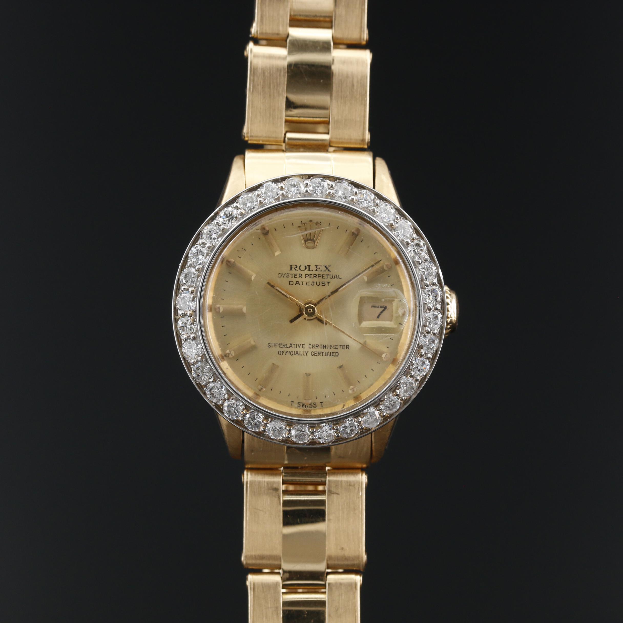 1968 Rolex Oyster Perpetual Datejust 18K and 1.20 CTW Diamond Watch