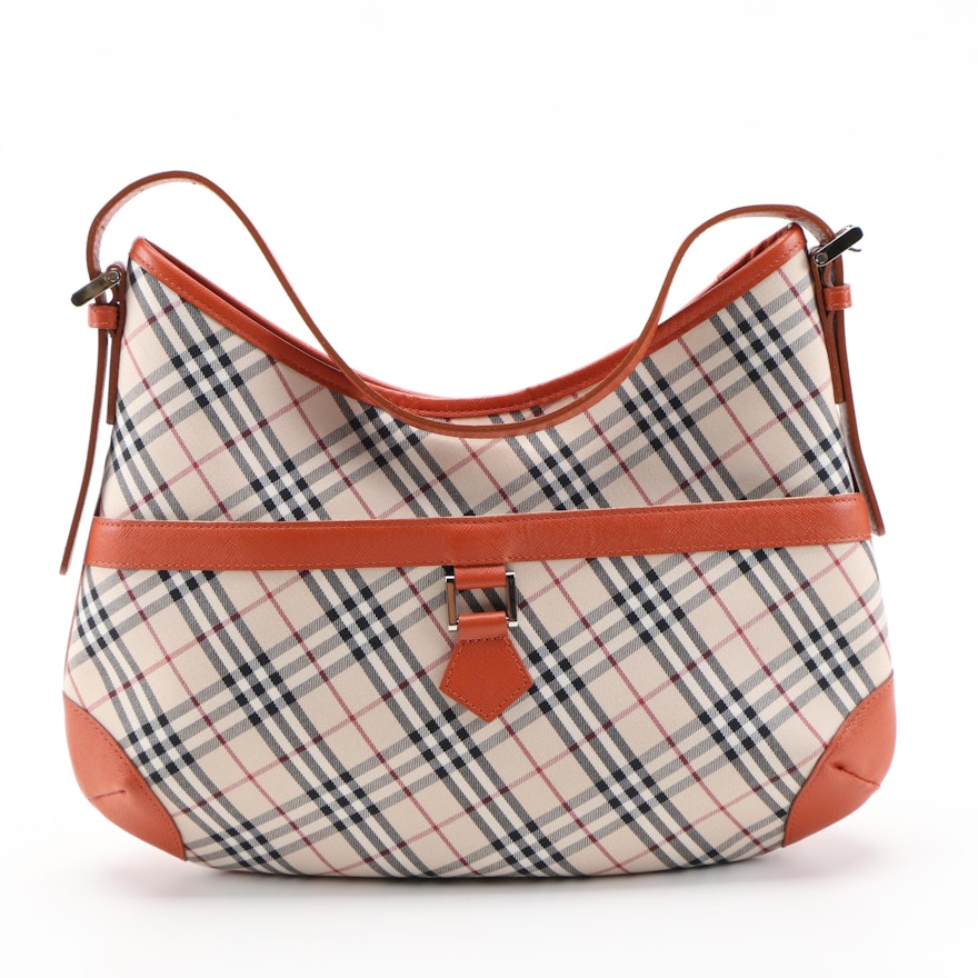 Burberry "House Check" Canvas and Saffiano Leather Trimmed Shoulder Bag