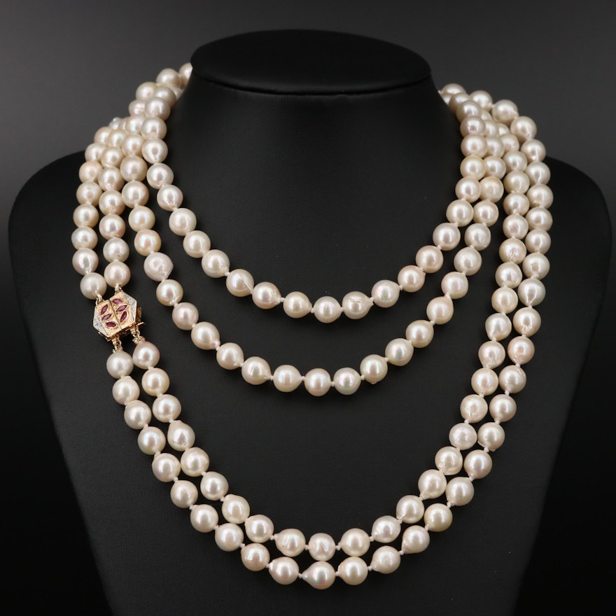 14K Pearl, Ruby and Diamond Convertible Necklace