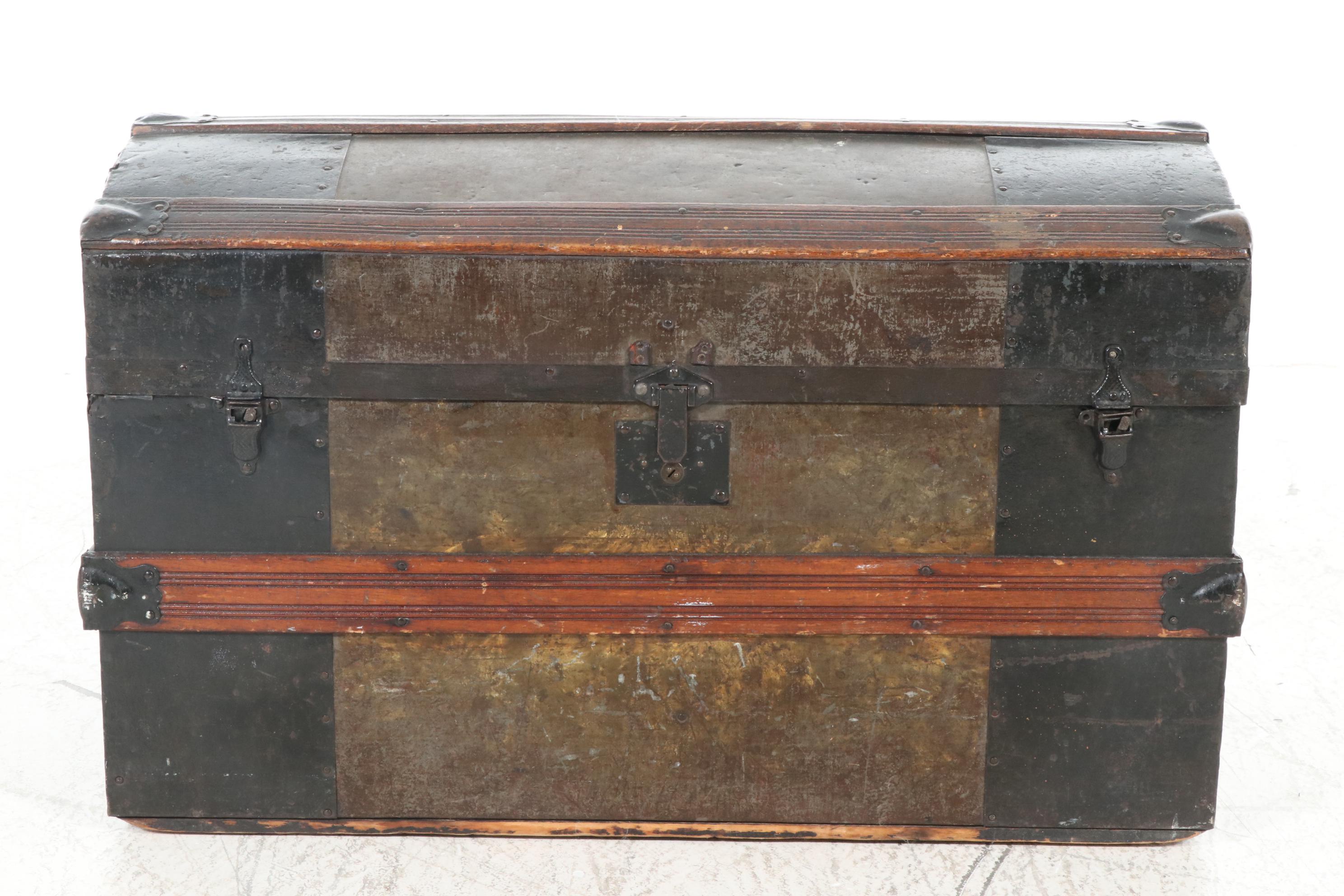 Victorian Wood and Metal Dome Top Steamer Trunk