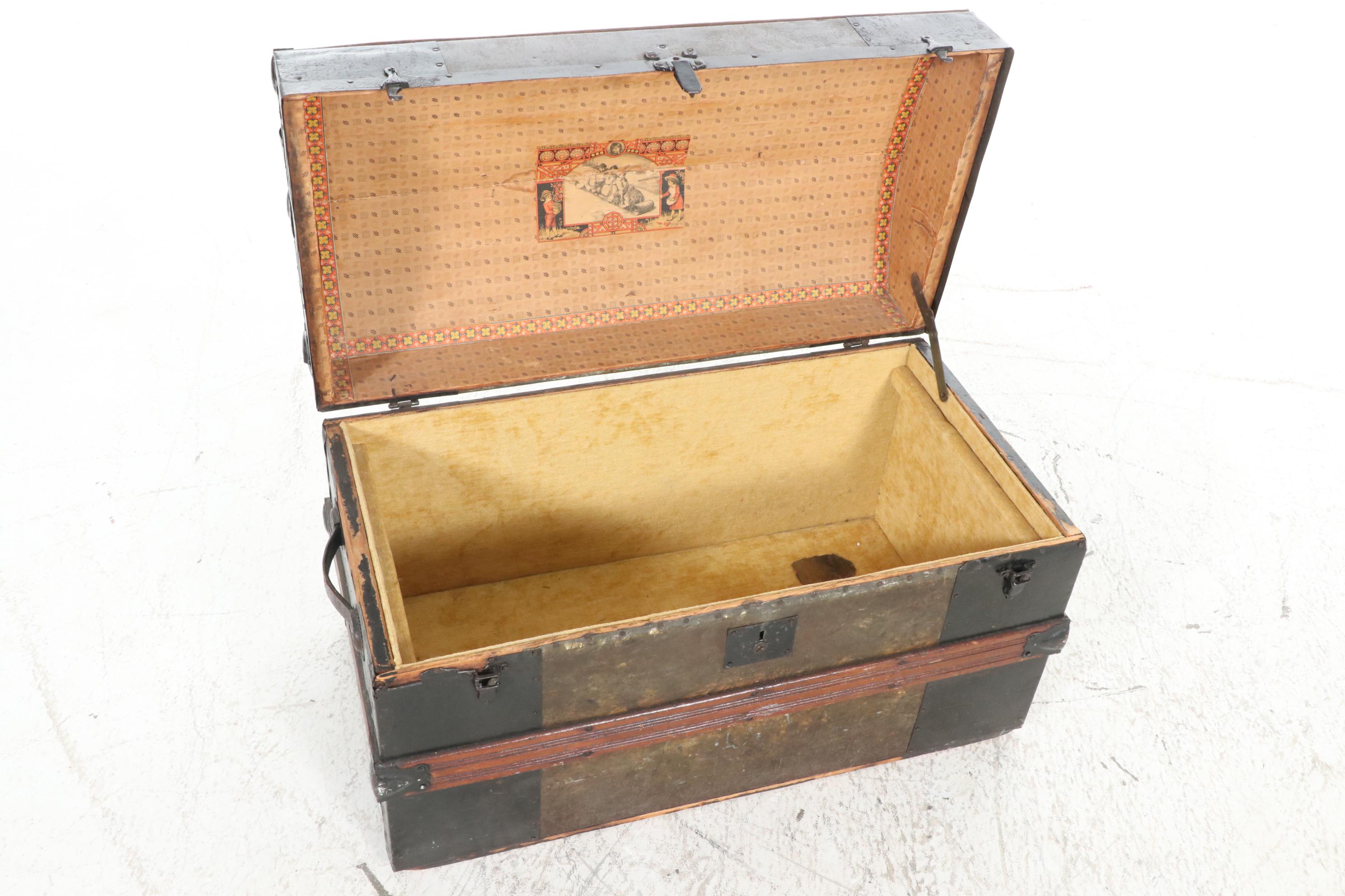 Victorian Wood and Metal Dome Top Steamer Trunk