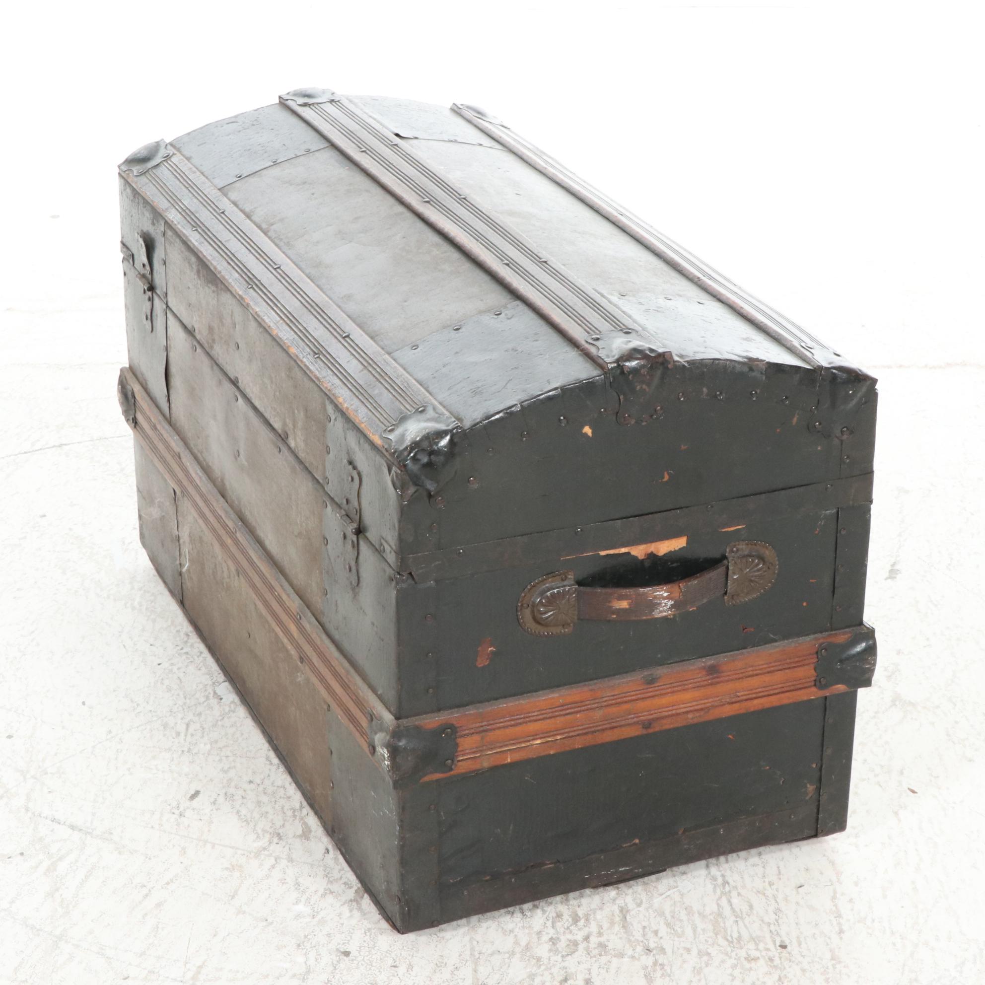 Victorian Wood and Metal Dome Top Steamer Trunk