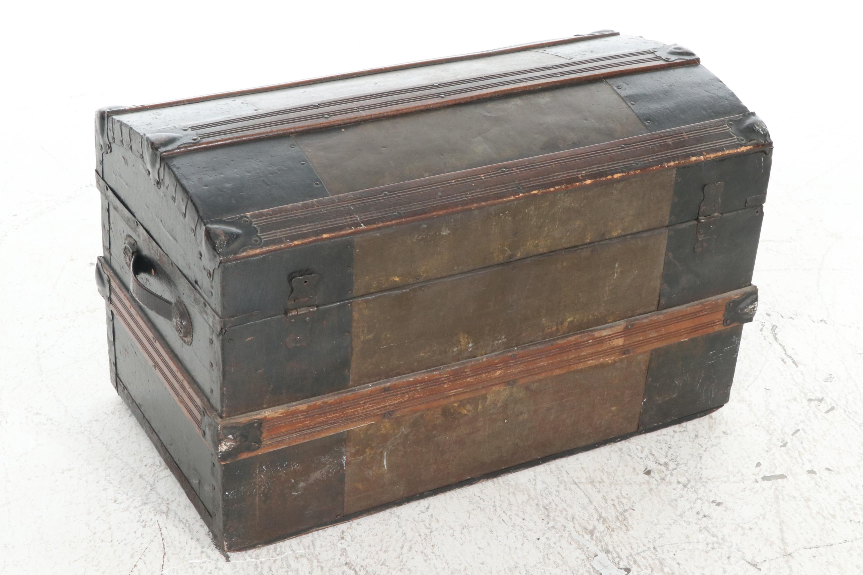 Victorian Wood and Metal Dome Top Steamer Trunk