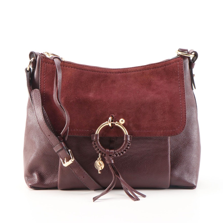 See by Chloé Joan Shoulder Bag in Burgundy Pebbled Leather and Suede