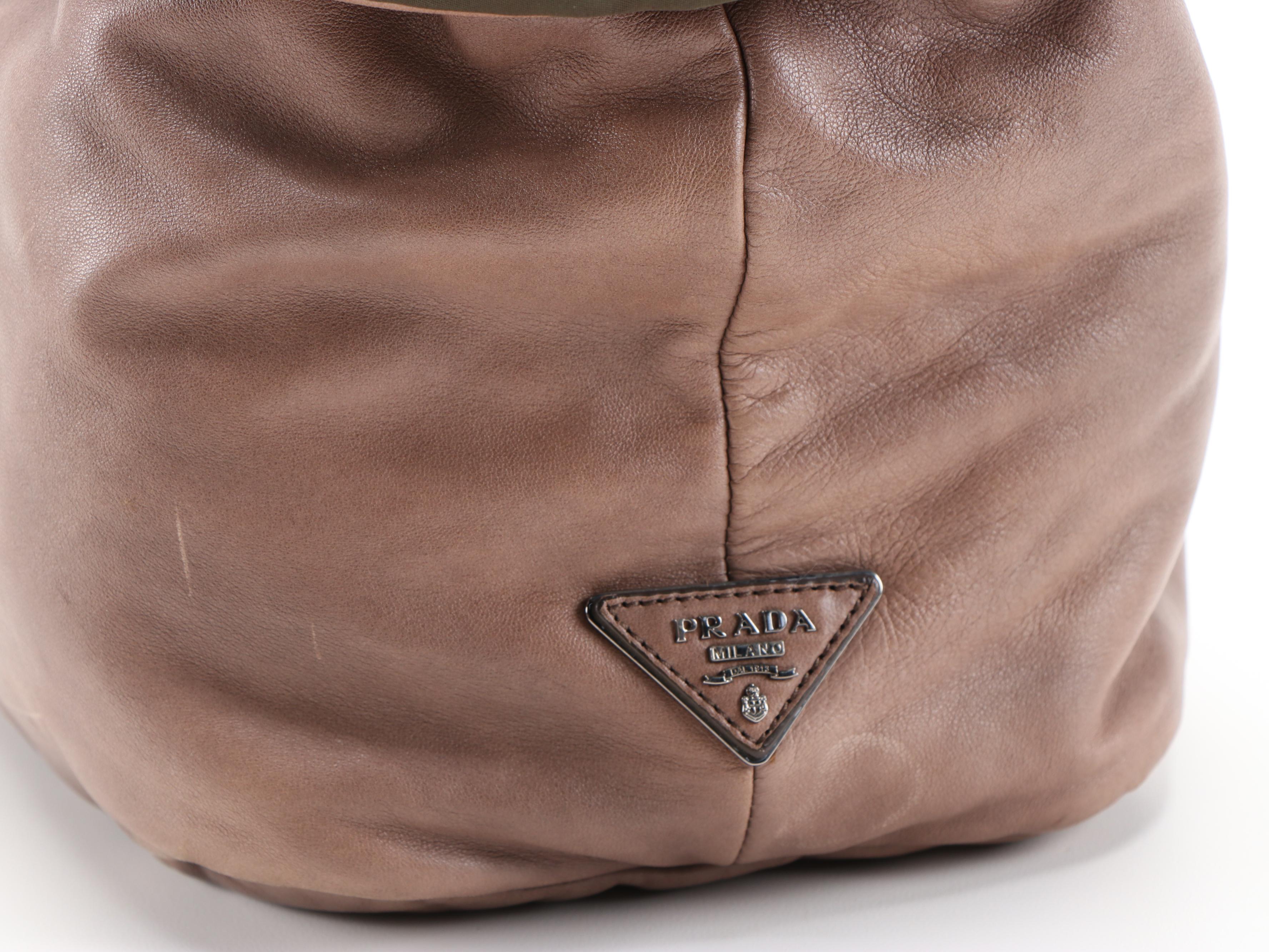 Prada Bambu Nappa Leather and Olive Tessuto Nylon Reversible Two-Way Tote Bag