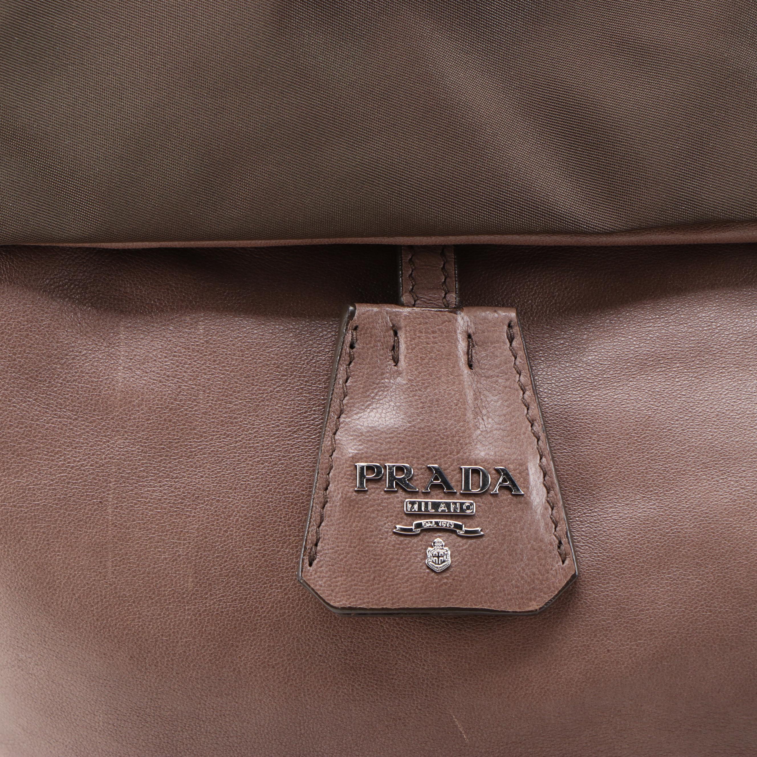 Prada Bambu Nappa Leather and Olive Tessuto Nylon Reversible Two-Way Tote Bag