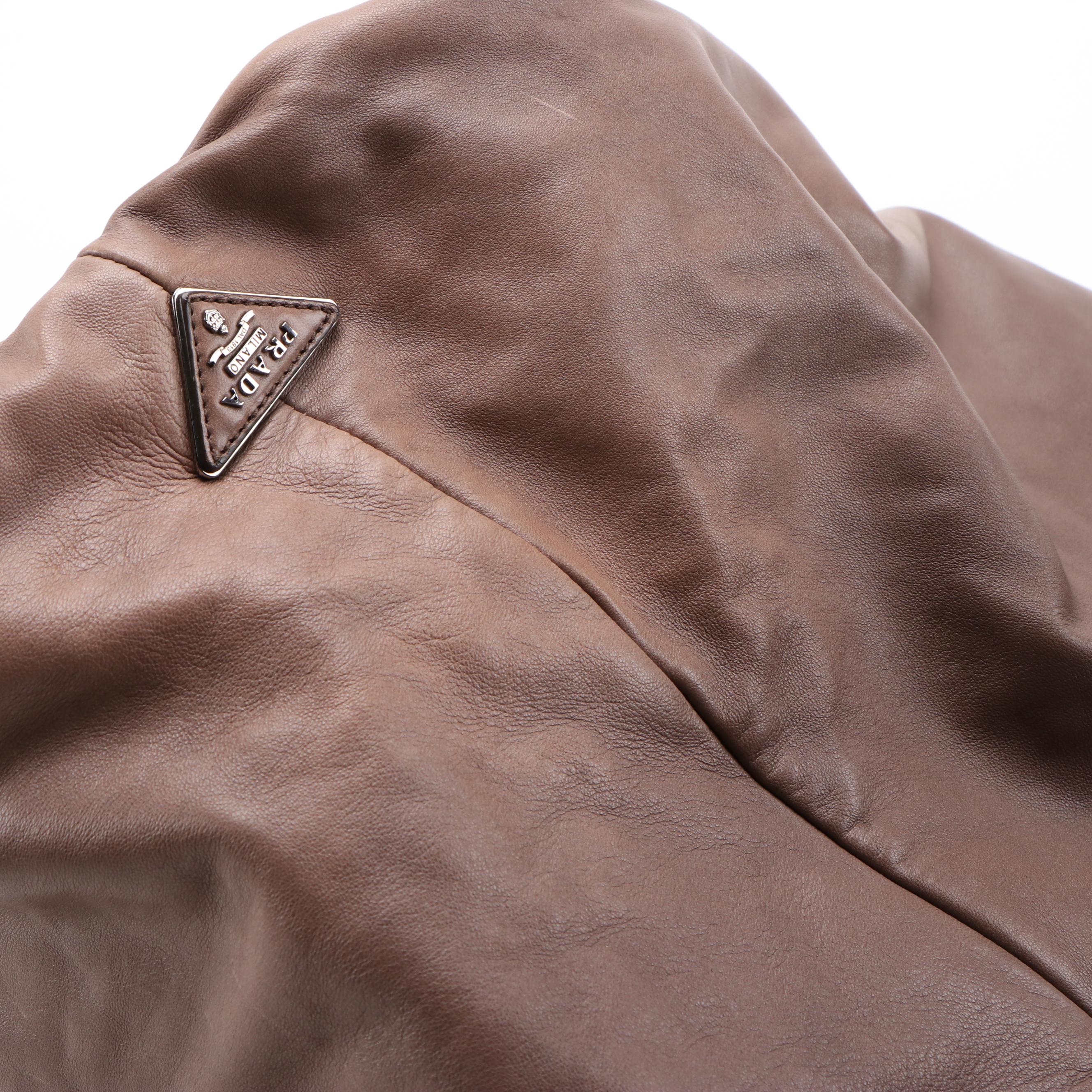 Prada Bambu Nappa Leather and Olive Tessuto Nylon Reversible Two-Way Tote Bag