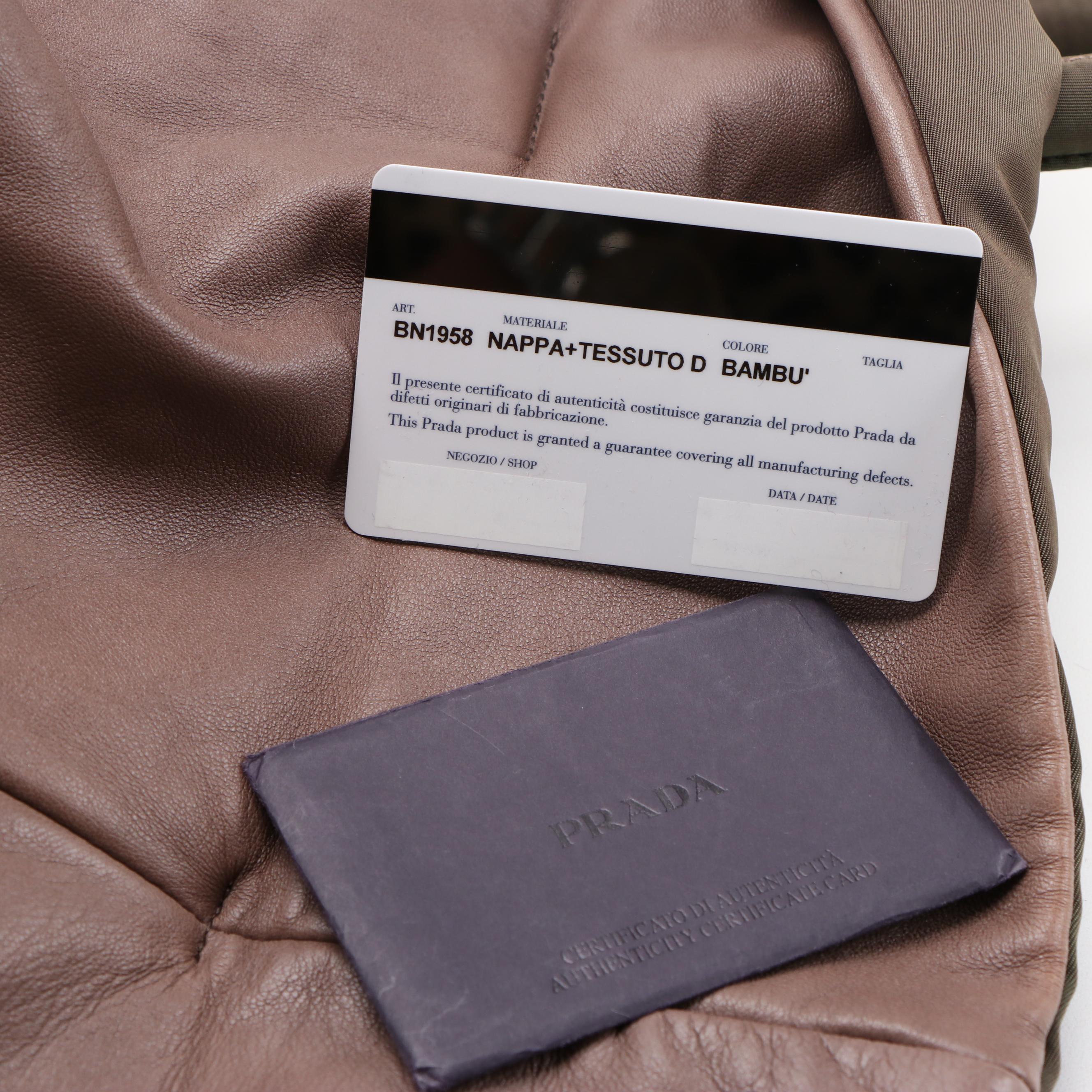 Prada Bambu Nappa Leather and Olive Tessuto Nylon Reversible Two-Way Tote Bag