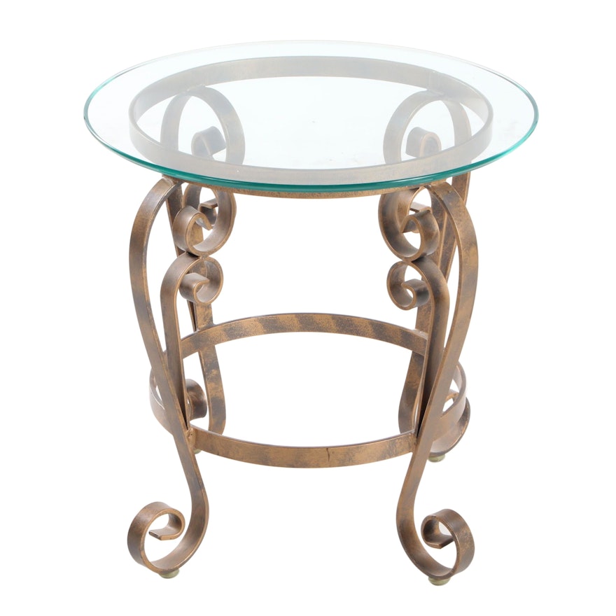 Wrought Metal and Glass End Table