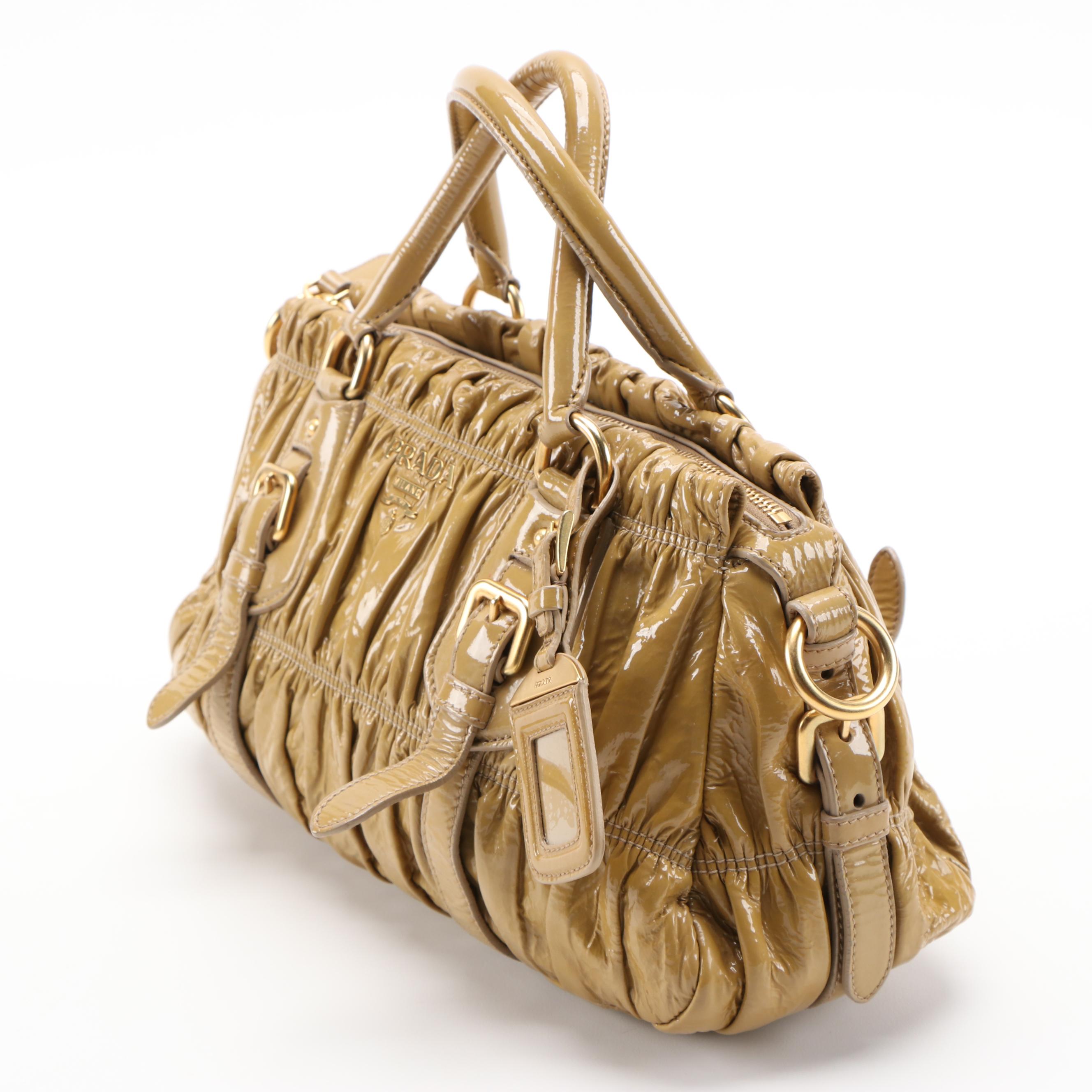 Prada Gaufre Two-Way Leather Satchel in Vernice Flax Leather