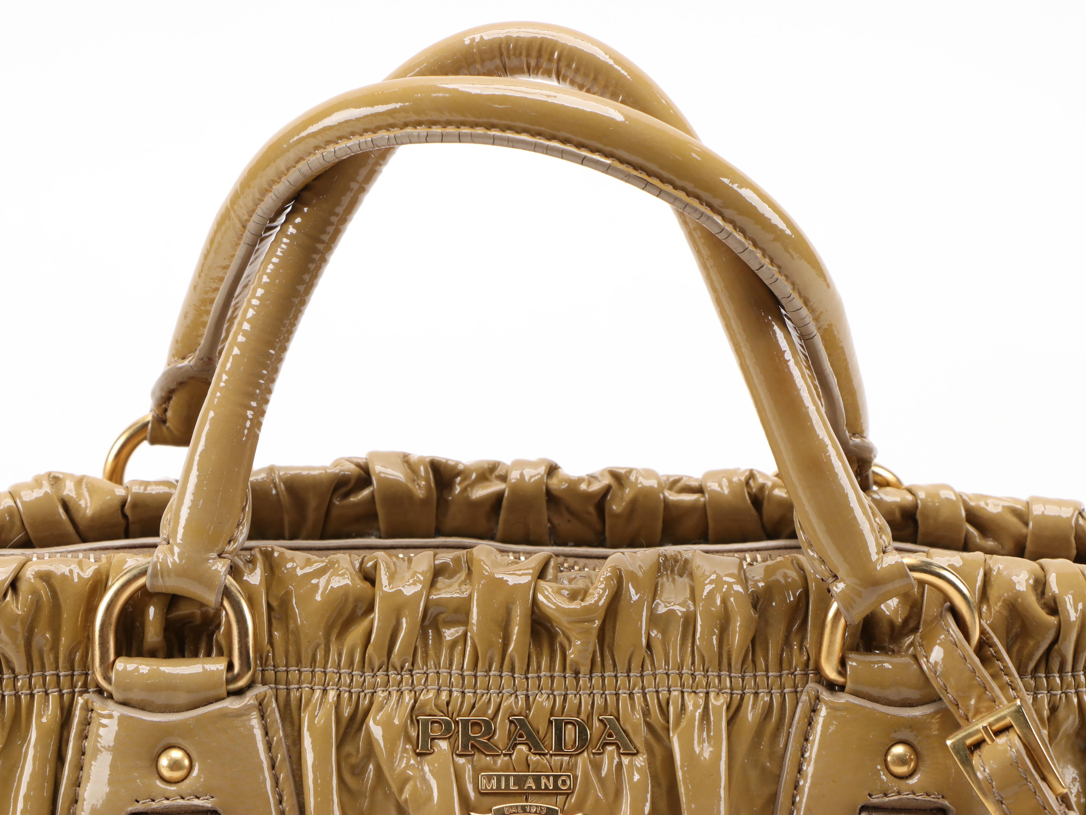Prada Gaufre Two-Way Leather Satchel in Vernice Flax Leather