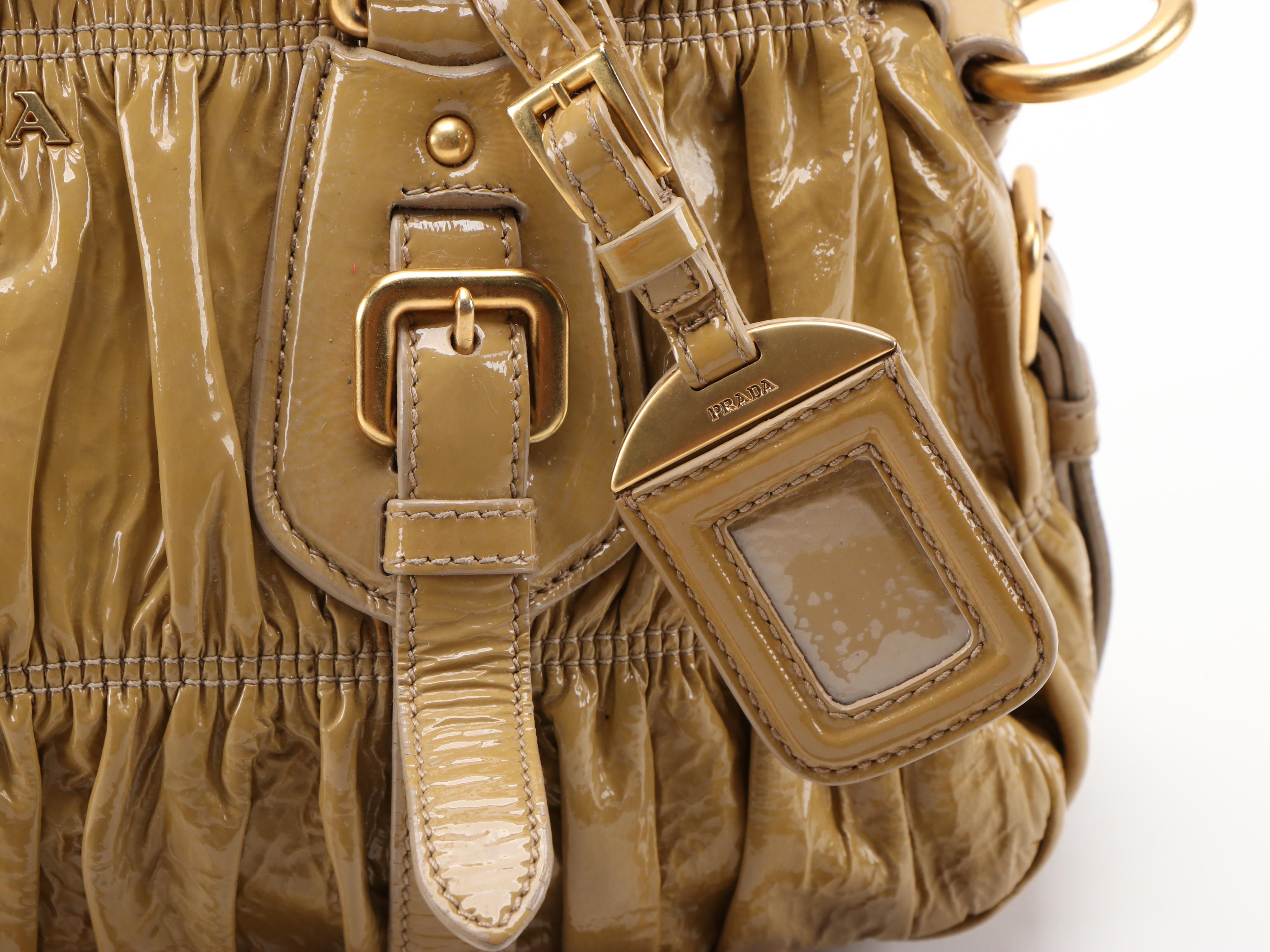 Prada Gaufre Two-Way Leather Satchel in Vernice Flax Leather