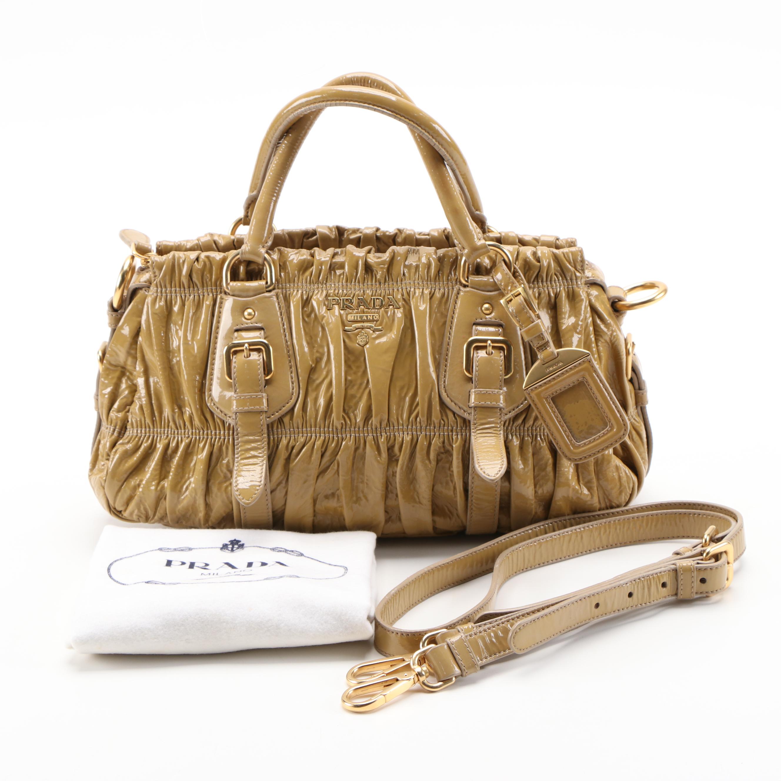Prada Gaufre Two-Way Leather Satchel in Vernice Flax Leather
