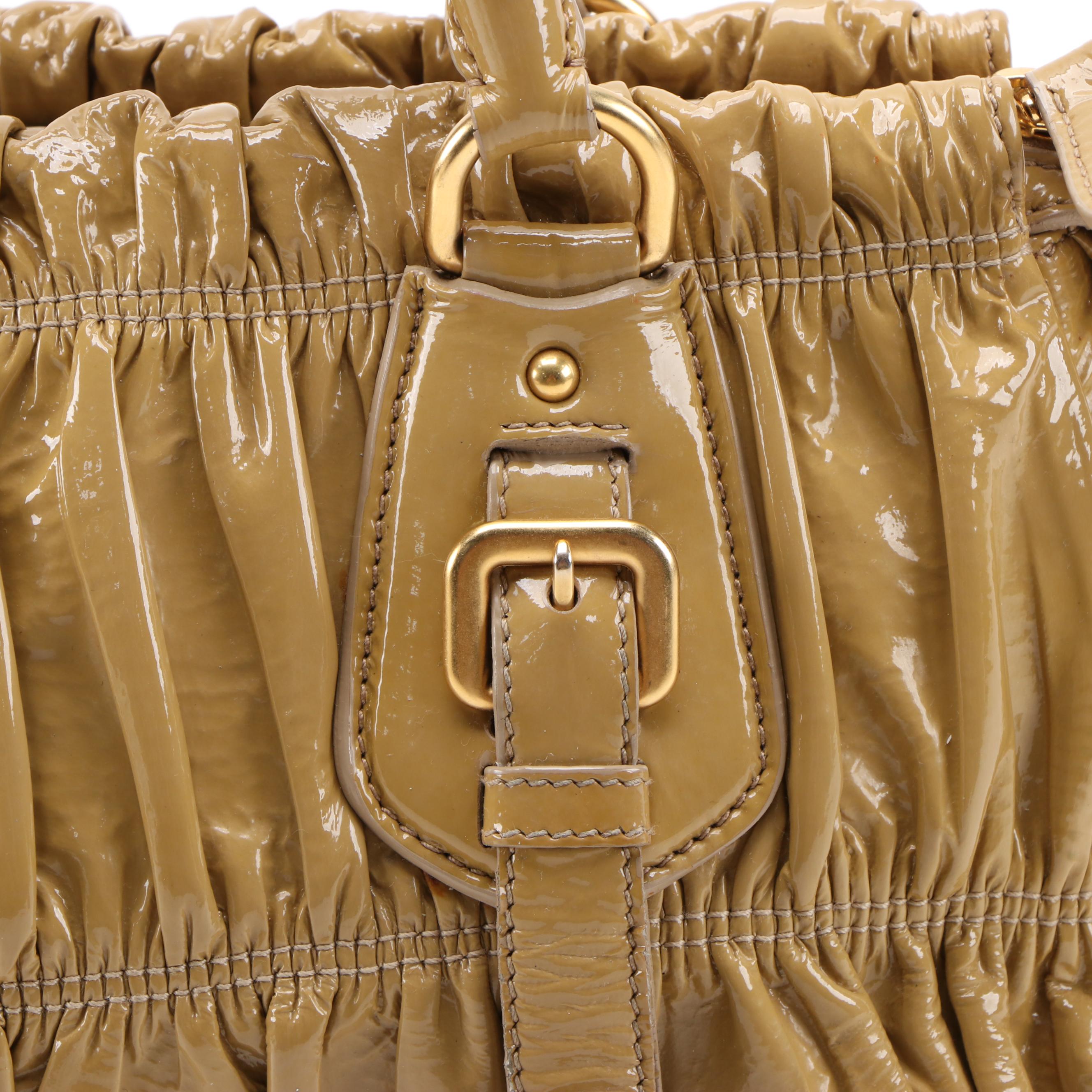 Prada Gaufre Two-Way Leather Satchel in Vernice Flax Leather