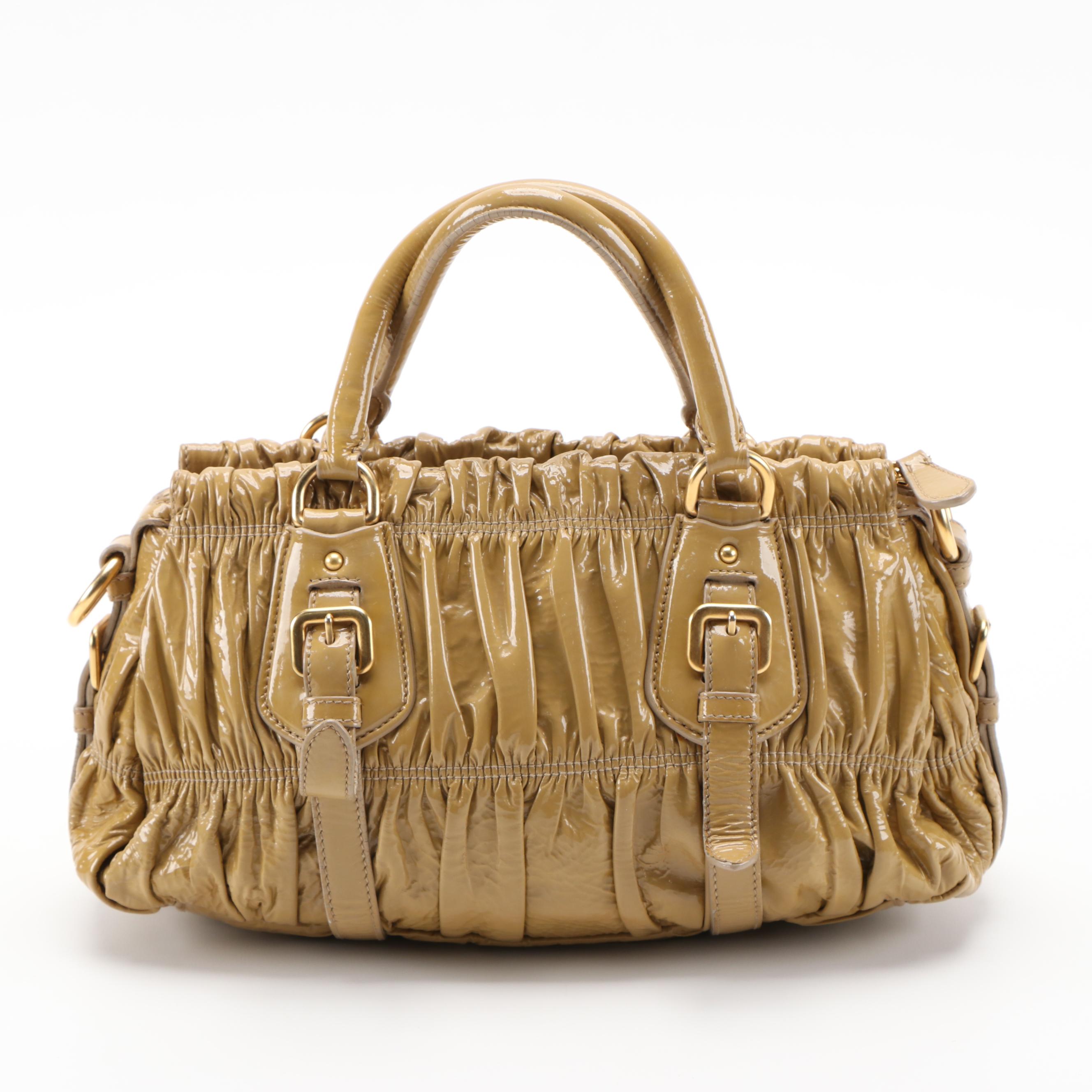 Prada Gaufre Two-Way Leather Satchel in Vernice Flax Leather