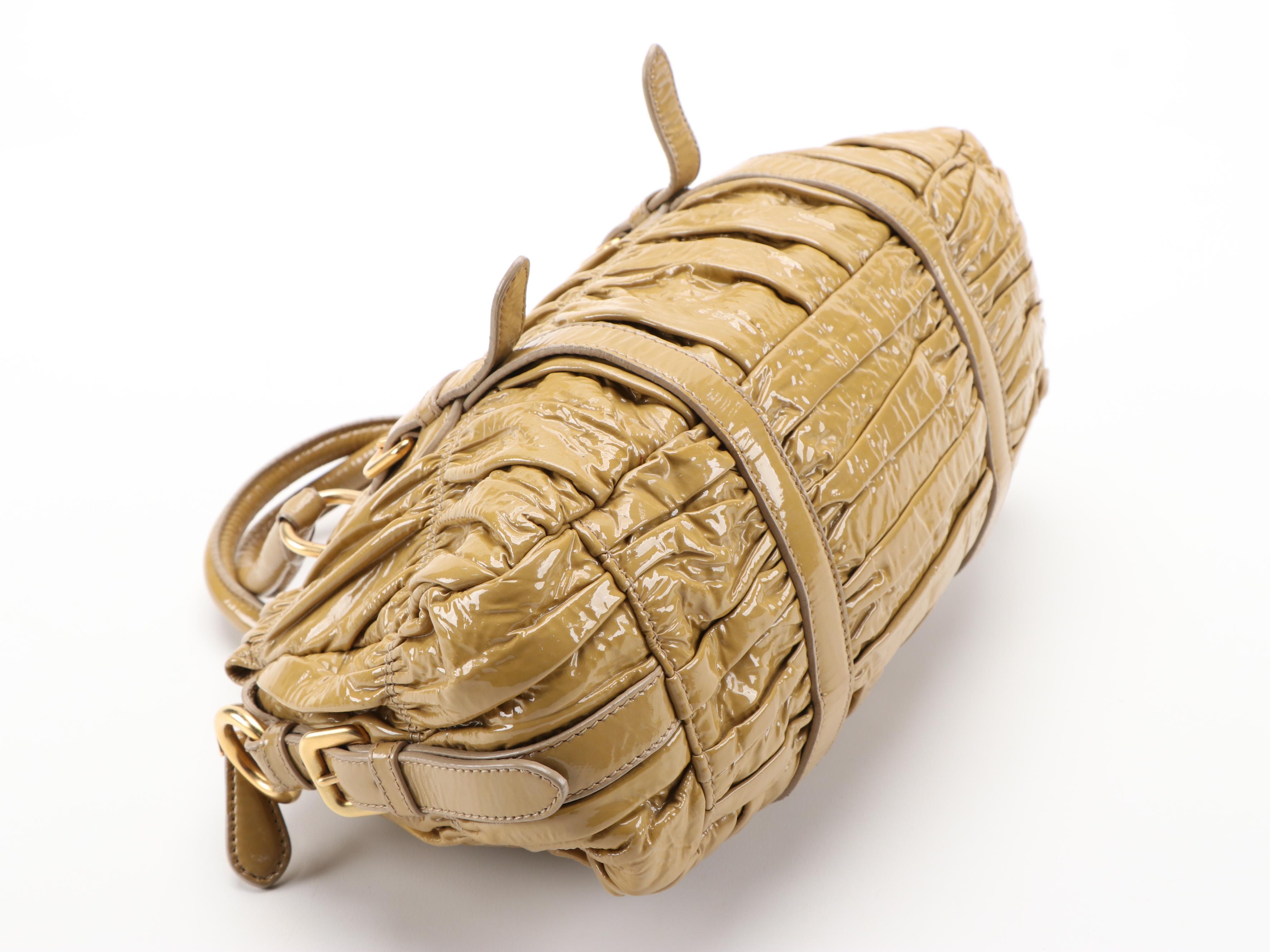 Prada Gaufre Two-Way Leather Satchel in Vernice Flax Leather