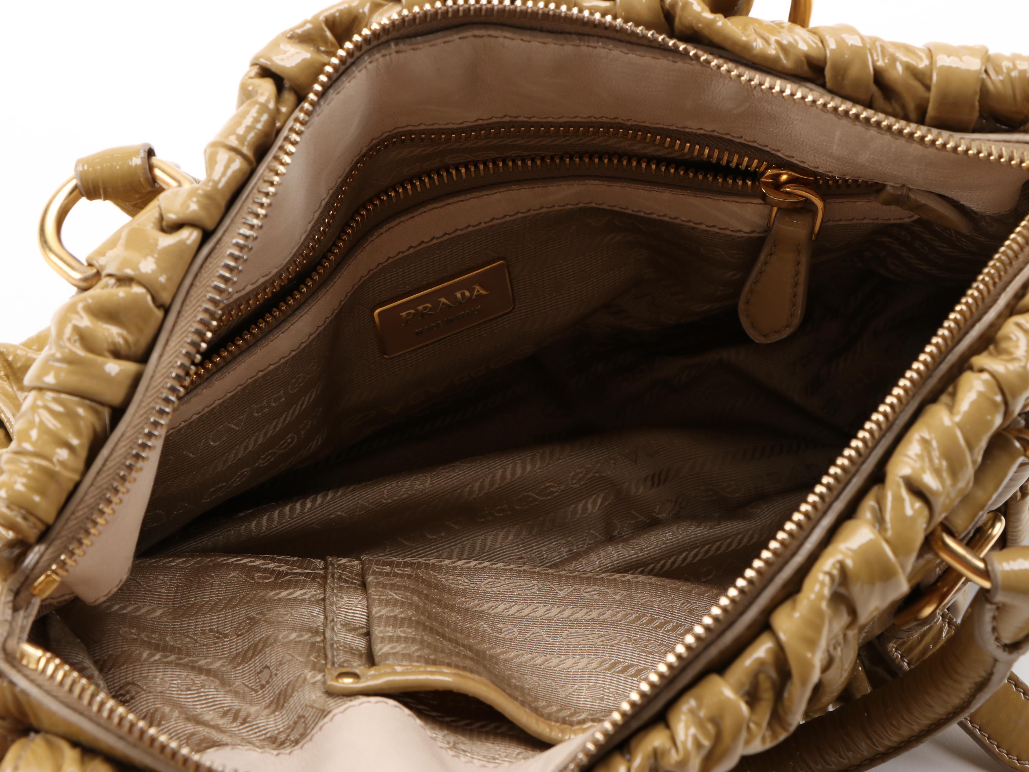 Prada Gaufre Two-Way Leather Satchel in Vernice Flax Leather