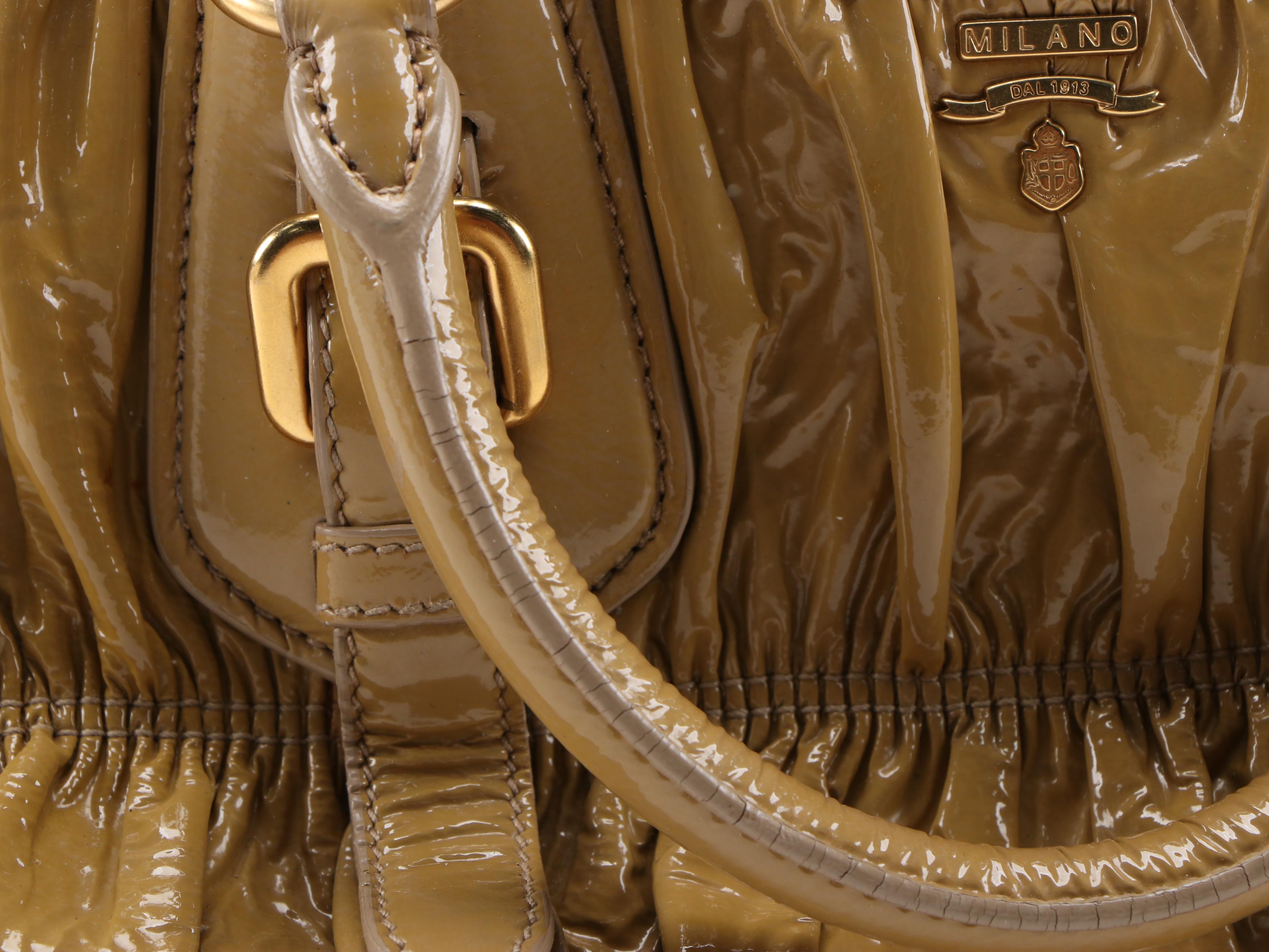 Prada Gaufre Two-Way Leather Satchel in Vernice Flax Leather