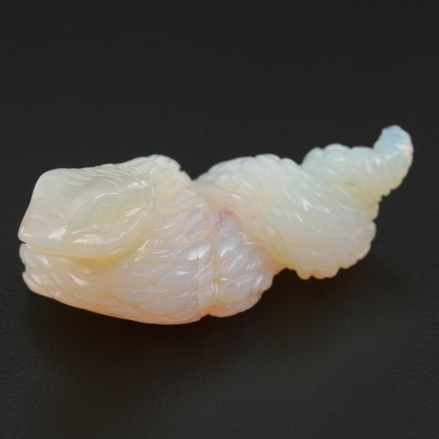 Chinese Carved Opal Snake Figurine