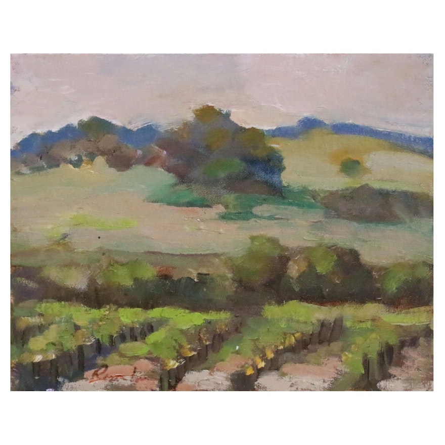 Sally Rosenbaum Vineyard Landscape Oil Painting