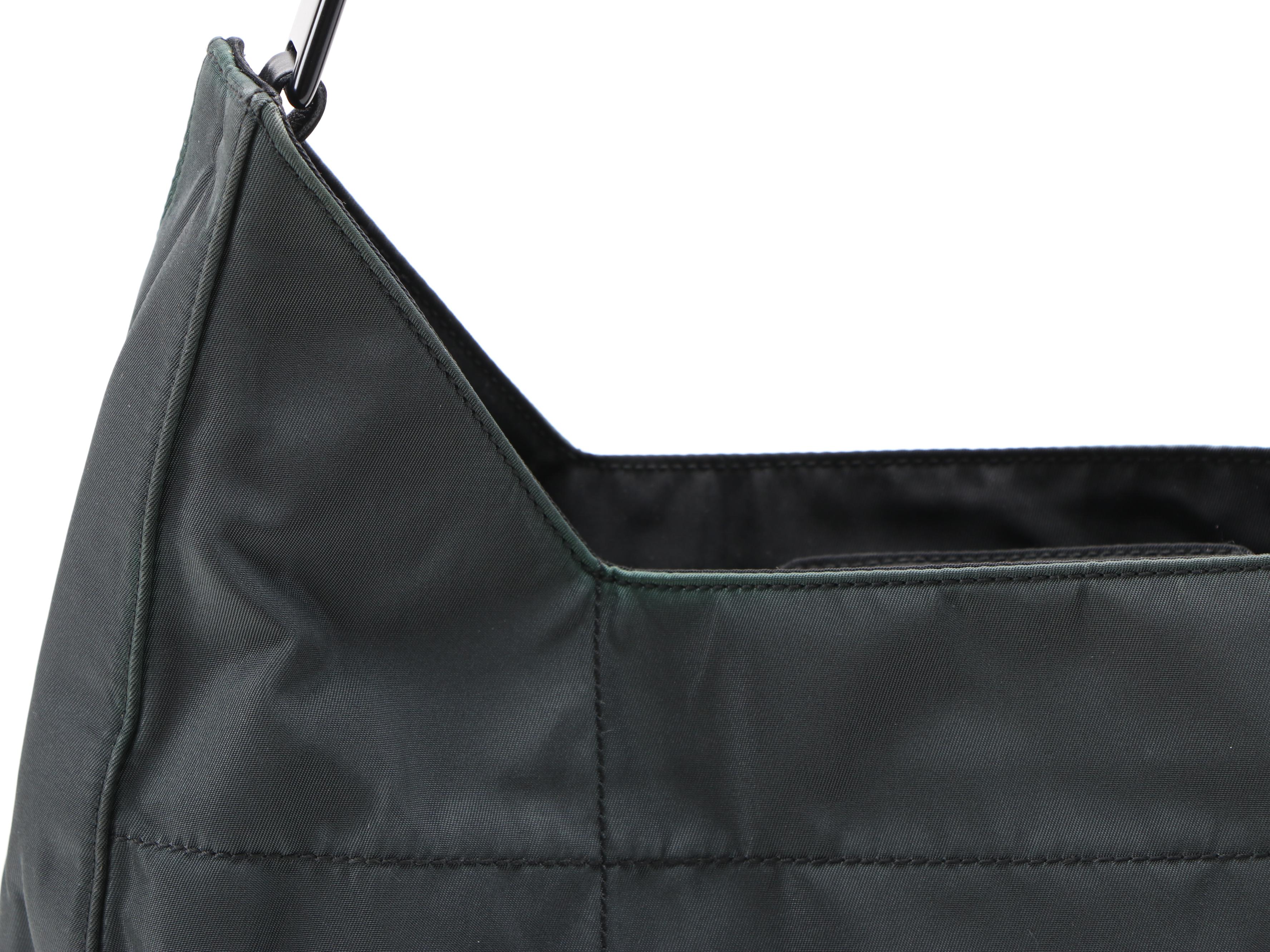 Prada Dark Green Topstitched Nylon Shoulder Bag with Panel Link Strap