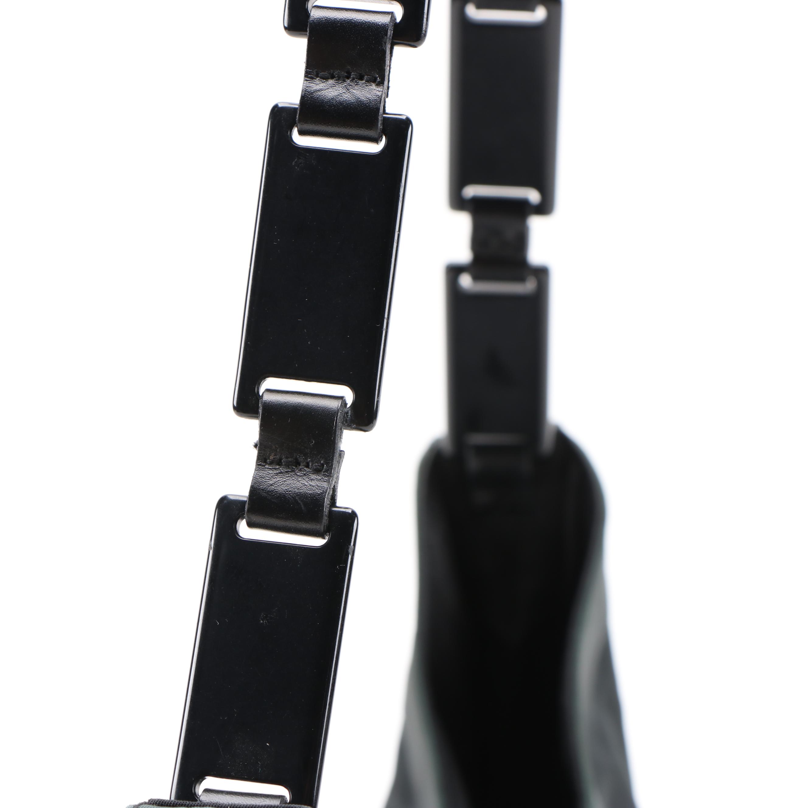 Prada Dark Green Topstitched Nylon Shoulder Bag with Panel Link Strap