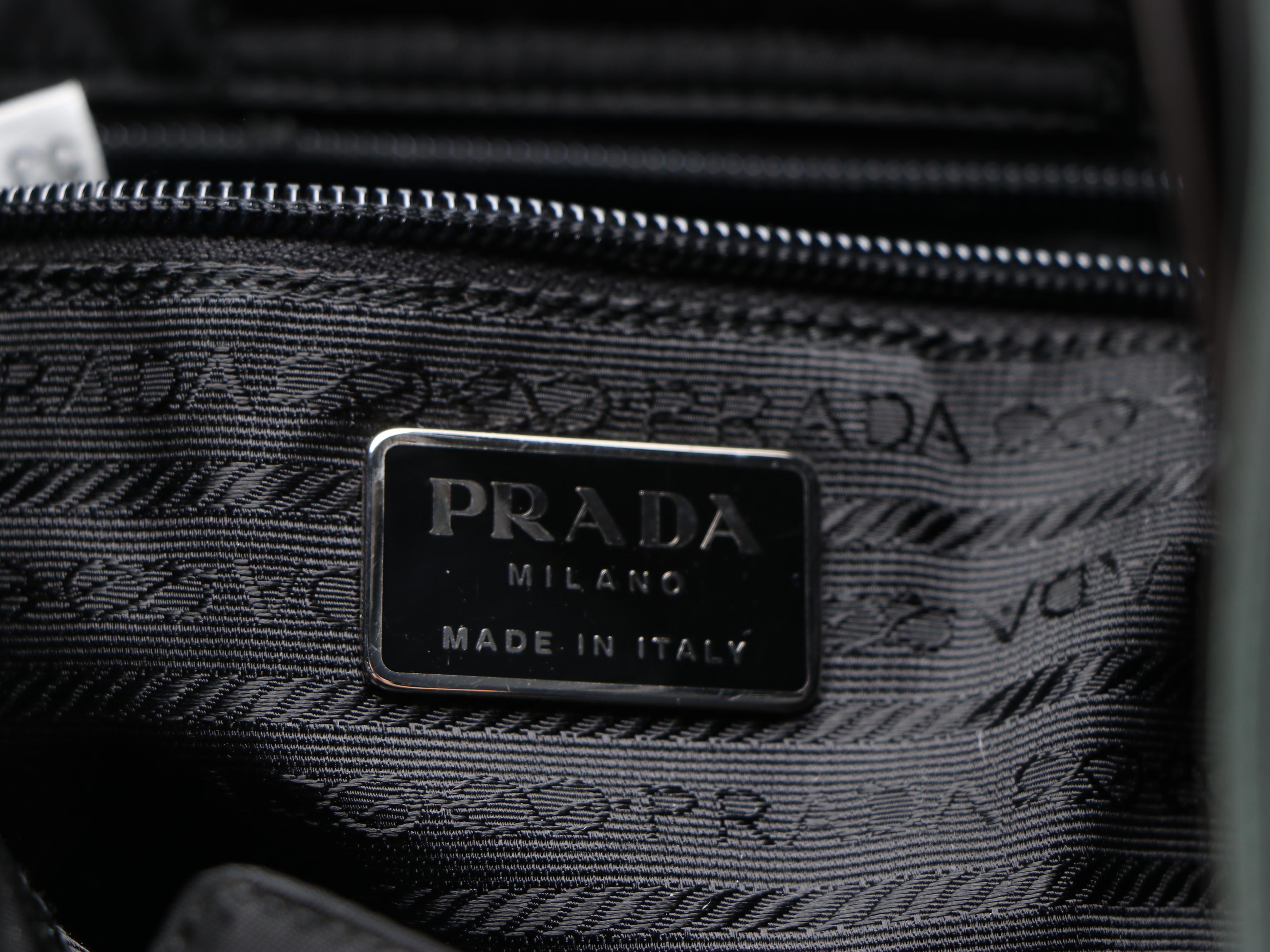 Prada Dark Green Topstitched Nylon Shoulder Bag with Panel Link Strap